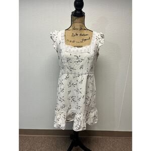 Altar’d State Linen Ruffle Dress Knee Length Floral Lace White Women’s Sz L